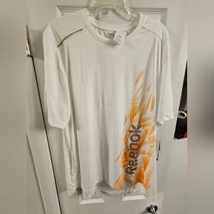 Reebok Men's White and Orange Graphic T-Shirt